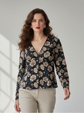 Nasty Gal Floral V-Neck Button-Up Blouse - Size 10 - NWT